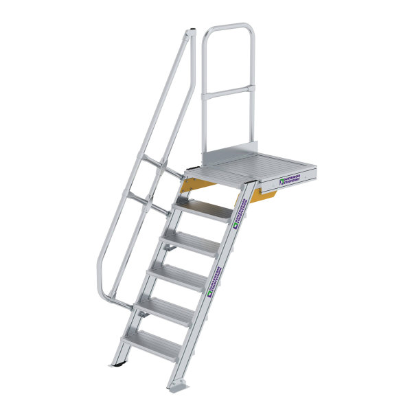 Treppe mit Plattform 60&deg; Stufenbreite 600 mm 6 Stufen Aluminium geriffelt