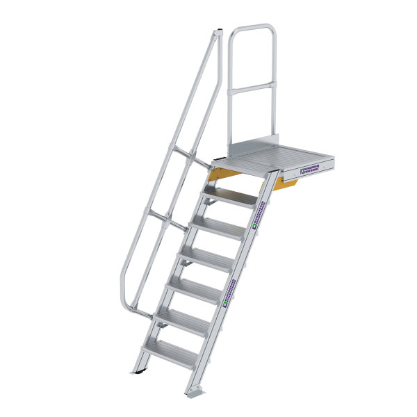 Treppe mit Plattform 60&deg; Stufenbreite 600 mm 7 Stufen Aluminium geriffelt