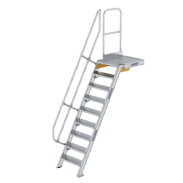 Treppe mit Plattform 60&deg; Stufenbreite 600 mm 9 Stufen Aluminium geriffelt