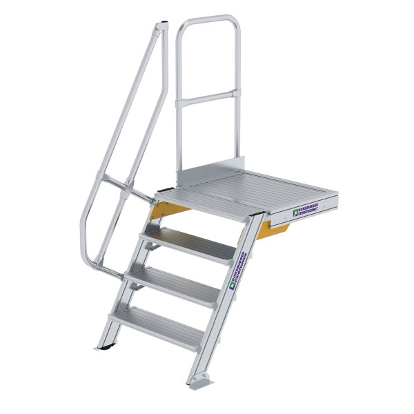 Treppe mit Plattform 60&deg; Stufenbreite 800 mm 4 Stufen Aluminium geriffelt