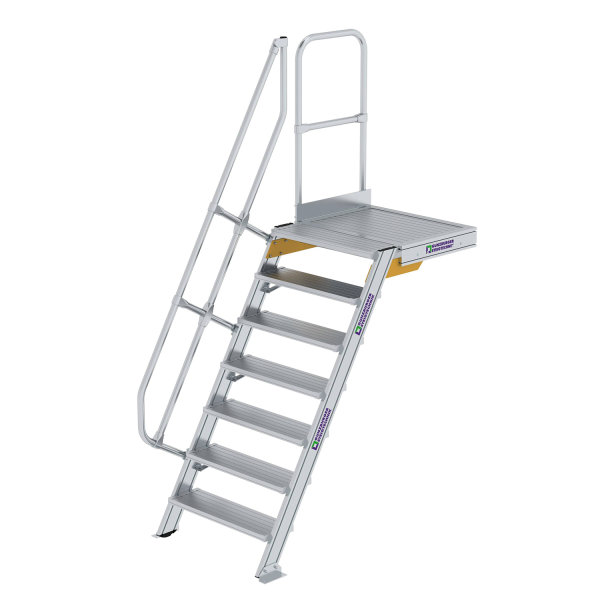 Treppe mit Plattform 60&deg; Stufenbreite 800 mm 7 Stufen Aluminium geriffelt