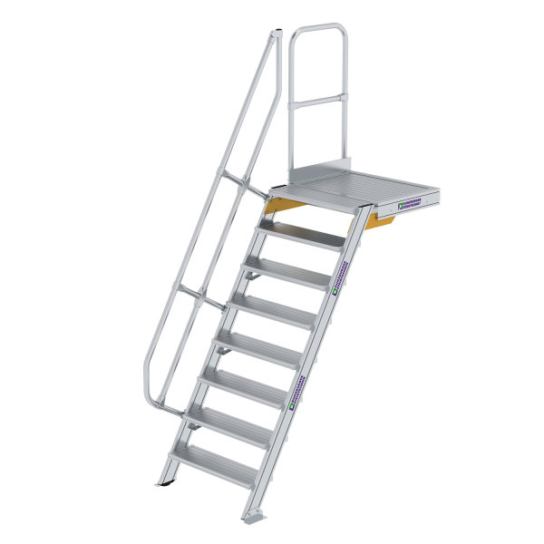 Treppe mit Plattform 60&deg; Stufenbreite 800 mm 8 Stufen Aluminium geriffelt