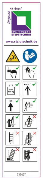 Hinweis-Aufkleber f&uuml;r Plattformleitern Plattformh&ouml;he &lt; 2,50 m Aufkleber 19094