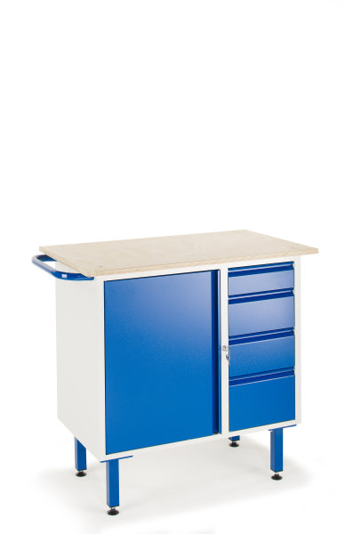 Kleine Werkbank mit 4 Schubladen 1 Stahlschrank, 1000x600 mm, 400 kg Tragkraft