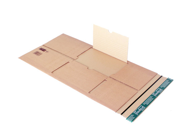Universalversandverpackung m. zentr. Packgutaufnahme aus Wellpappe braun (B KL) m. Selbstklebeverschlu&szlig; u. Aufrei&szlig;faden, DIN A4, 305x230x -92 mm, Braun