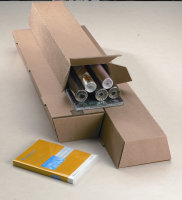Trapez- Versandverpackung (keine zuschl. bei allen Postdienstleistern) aus Wellpappe braun (FE KL) m. Selbstklebeverschlu&szlig;, DIN A2, 430x 145/108 x75 mm, Braun