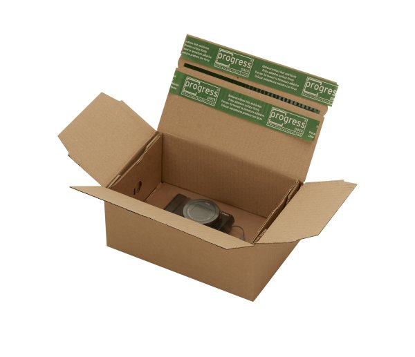 FIXTRAY aus Wellpappe braun (B KL) mit 50m&micro; Folie passend zu progressPACK FLIXBOXreturn, 220x131x -100 mm, Braun