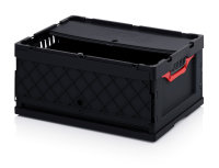 ESD-Faltboxen mit Deckel, mit Deckel, 600x400x270 mm, Schwarz