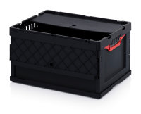 ESD-Faltboxen mit Deckel, mit Deckel, 600x400x320 mm, Schwarz
