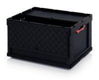 ESD-Faltboxen mit Deckel, mit Deckel, 800x600x445 mm, Schwarz