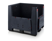 Klappbare ESD-Big Boxen mit 4 Eingriffsklappen, 3 Kufen, 1200x1000x1000 mm, Schwarz