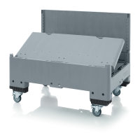 Klappbare Gro&szlig;ladungstr&auml;ger, glatte Innen- und Au&szlig;enfl&auml;che, 4 R&auml;der mit Bremse, R&auml;der und Schrauben werden zur Selbstmontage lose mitgeliefert, 1200x800x880 mm, Silbergrau