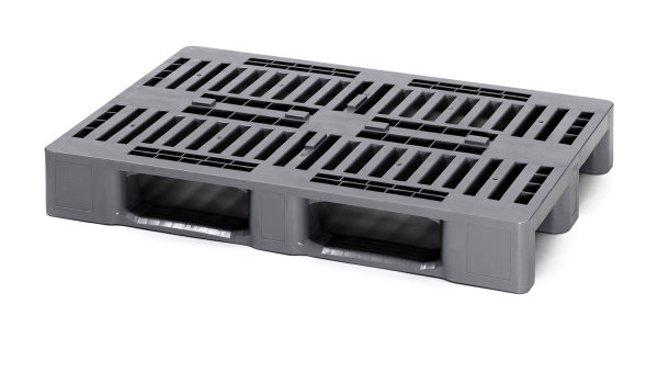 Hygienepaletten ohne Sicherungsrand, 3 L&auml;ngskufen, 1200x800x160 mm, Silbergrau