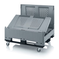Klappbare Big Boxen mit L&uuml;ftungsschlitzen, Boden und Seiten durchbrochen, 4 Lenkr&auml;der ohne Feststeller, 3 Kufen, R&auml;der und Schrauben werden zur Selbstmontage lose mitgeliefert, 1200x1000x1140 mm, Silbergrau