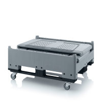 Klappbare Big Boxen mit L&uuml;ftungsschlitzen, Boden und Seiten durchbrochen, 4 Lenkr&auml;der ohne Feststeller, 3 Kufen, R&auml;der und Schrauben werden zur Selbstmontage lose mitgeliefert, 1200x1000x1140 mm, Silbergrau