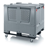 Klappbare Big Boxen mit L&uuml;ftungsschlitzen, Boden und Seiten durchbrochen, 4 Lenkr&auml;der ohne Feststeller, 3 Kufen, R&auml;der und Schrauben werden zur Selbstmontage lose mitgeliefert, 1200x1000x1140 mm, Silbergrau