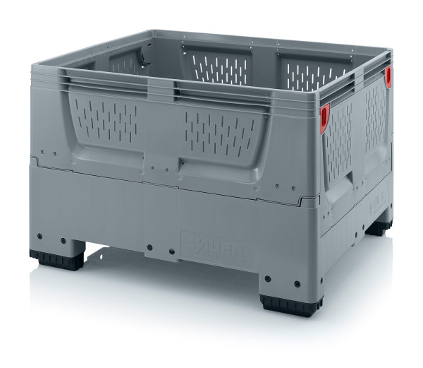 Klappbare Big Boxen mit L&uuml;ftungsschlitzen, Boden und Seiten durchbrochen, 4 F&uuml;&szlig;e, 1200x1000x790 mm, Silbergrau