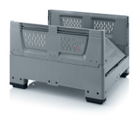 Klappbare Big Boxen mit L&uuml;ftungsschlitzen, Boden und Seiten durchbrochen, 4 F&uuml;&szlig;e, 1200x1000x790 mm, Silbergrau