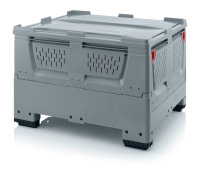 Klappbare Big Boxen mit L&uuml;ftungsschlitzen, Boden und Seiten durchbrochen, 4 F&uuml;&szlig;e, 1200x1000x790 mm, Silbergrau