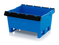 Mehrwegbehälter mit Stapelbügel, mit 2 Kufen, 800x600x420 mm, Himmelblau