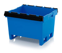 Mehrwegbehälter mit Stapelbügel, mit 2 Kufen, 800x600x520 mm, Himmelblau