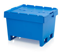 Mehrwegbehälter mit Deckel, mit 2 Kufen, 800x600x540 mm, Himmelblau