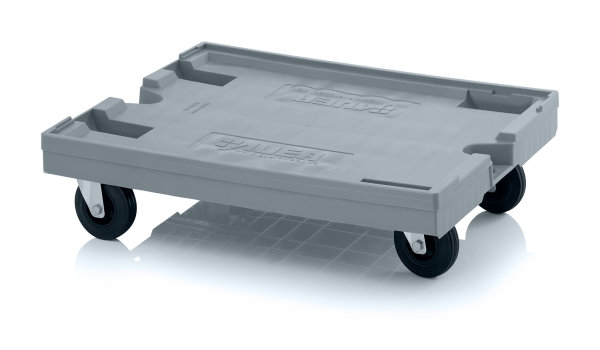 Transportroller Maxi mit Gummir&auml;dern, 4 Lenkr&auml;der, 820x620 mm, Silbergrau