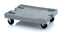 Transportroller Maxi mit Gummirädern, 4 Lenkräder, 820x620 mm, Silbergrau