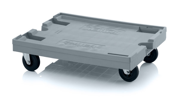 Transportroller Maxi mit Gummir&auml;dern, 2 Lenkr&auml;der, 2 Bockr&auml;der, 820x620 mm, Silbergrau