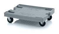 Transportroller Maxi mit Gummirädern, 2 Lenkräder mit Fadenschutz, 2 Bockräder mit Fadenschutz, 820x620 mm, Silbergrau