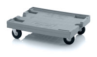 Transportroller Maxi mit Gummirädern, 4 Lenkräder mit Fadenschutz, 820x620 mm, Silbergrau