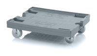 Transportroller Maxi mit Polyamid-Rädern, 2 Lenk-Räder mit Fadenschutz, 2 Bock-Räder mit Fadenschutz, 820x620 mm, Silbergrau