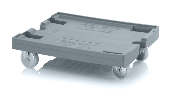 Transportroller Maxi mit Polyamid-R&auml;dern, 4 Lenkr&auml;der mit Fadenschutz, 820x620 mm, Silbergrau