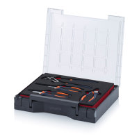 Sortimentsbox bestückt 35 x 29,5 mit Werkzeugeinsatz, 4 Zangen, 350x295x71 mm