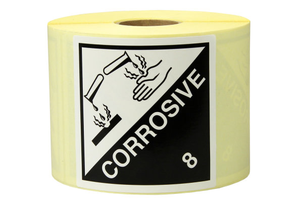 Gefahrgut-Etiketten, 100 x 100 mm, aus Papier, mit Aufdruck/Symbol, &quot;Corrosive&quot;