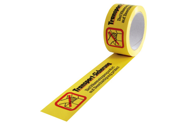 PVC-Warn-Klebeb&auml;nder, 50 mm breit x 66 lfm - mit Aufdruck &quot;Transportsicherung&quot;