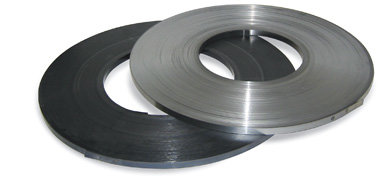 Stahlband, gebl&auml;ut, 19 mm breit x 0,5 mm St&auml;rke, in Scheibenwicklung