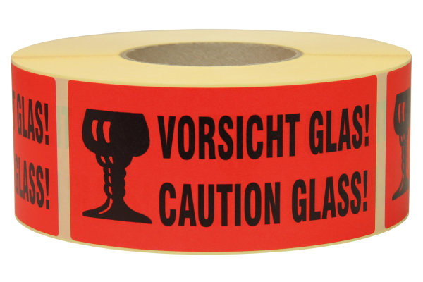 Warnetiketten, 145 x 70 mm, aus Papier, mit Aufdruck, &quot;Caution Glas&quot;