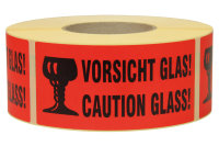 Warnetiketten, 145 x 70 mm, aus Papier, mit Aufdruck, "Caution Glas"