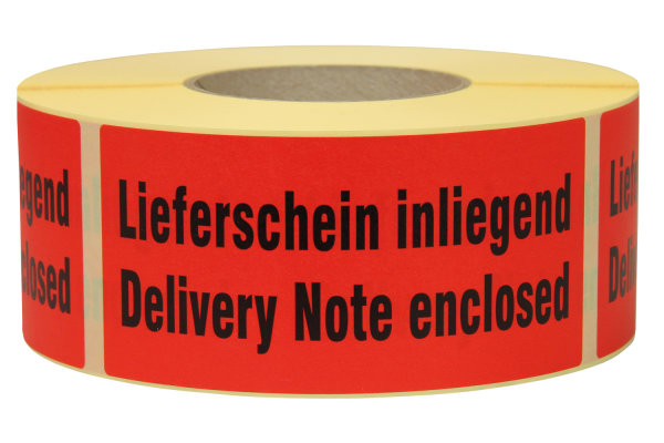 Warnetiketten, 145 x 70 mm, aus Papier, mit Aufdruck, &quot;Delivery Note enclosed&quot;