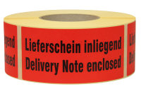 Warnetiketten, 145 x 70 mm, aus Papier, mit Aufdruck, "Delivery Note enclosed"