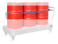 Fasshalterung mit Spanngurt für 3 x 200 Liter Fässer, 245x675x50 mm