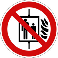 Verbotsschild &quot;Aufzug im Brandfall nicht benutzen&quot;