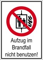 Verbotsschild "Aufzug im Brandfall nicht benutzen"
