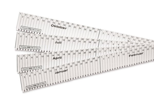 Terminstreifen f&uuml;r Einstecktafel, Jahreseinteilung (Monat/Tag), aus Karton, 27mm hoch, 380mm lang, Wei&szlig;, Verpackungseinheit: 1 P/100