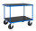 Tischwagen, 2 Ebenen, 1000 x 700 mm, 500 kg Tragf&auml;higkeit, Blau / MDF, braun, ohne Bremsen