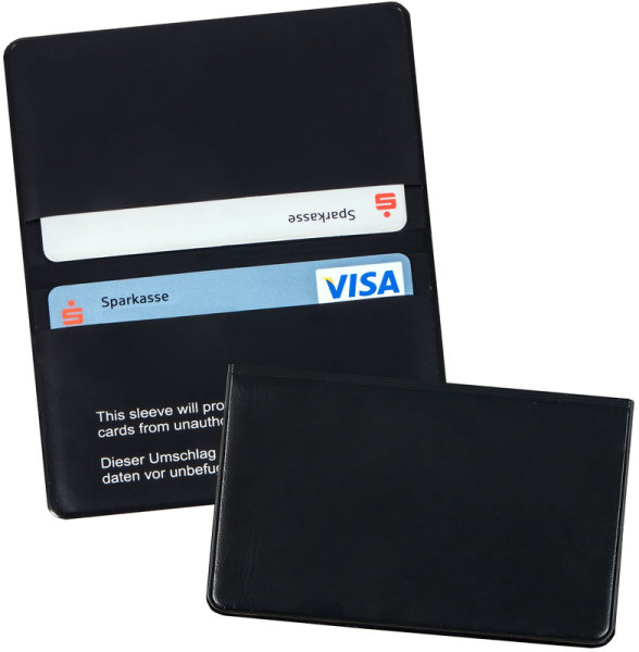 Kreditkarten-Klapph&uuml;lle aus PVC-Folie, RFID-Protection f&uuml;r maximale Datensicherheit, f&uuml;r Standard Kartenformate, Schwarz, Verpackungseinheit: 10 STK