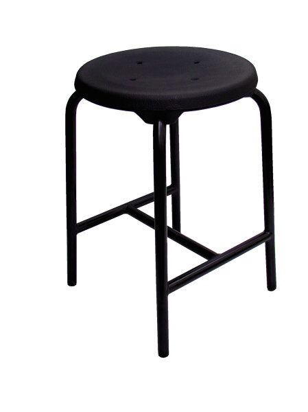 Hocker - Stappelhocker - verschiedene Sitze,  Sitzdurchmesser: 350 mm, Sitzh&ouml;henoption, Stahlrohrgestell mit zus&auml;tzlicher Fu&szlig;verstrebung, Gestellfarbe schwarz
