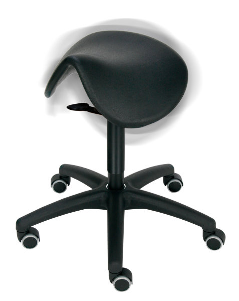 Rollhocker - Hocker mit Sattelsitz und bewegtem Sitzen - verschiedene Farben / Materialien, Sitzh&ouml;henverstellung: 520 - 710 mm, Hebelausl&ouml;sung, Kunststoff-Fu&szlig;kreuz