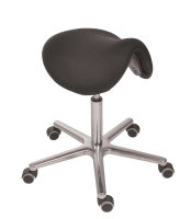 ESD Hocker - Sitzhocker mit Sattelsitz, Sitz: Kunstleder, schwarz, Neigeverstellung, Sitzhöheoptionen, Fußkreuz: Aluminium, Bodengleiter oder Rollen